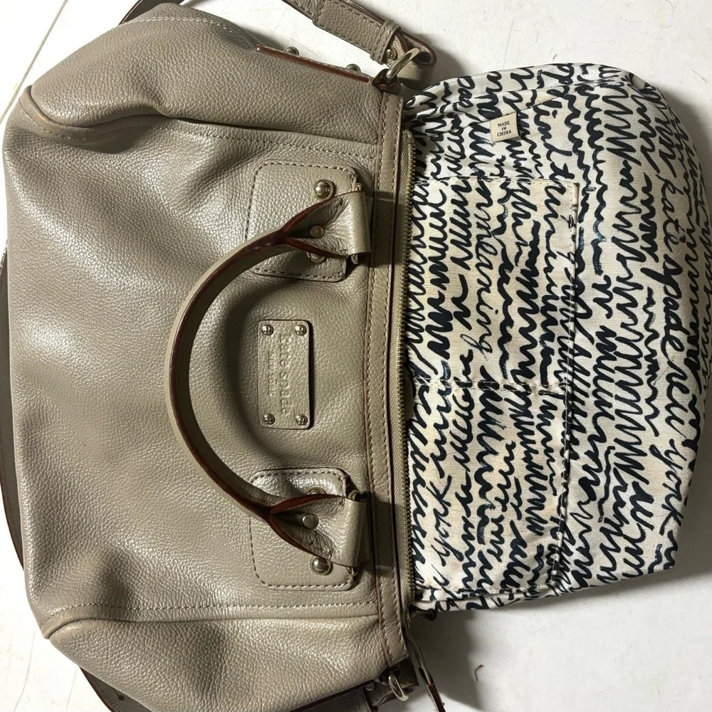 Kate Spade Baxter Street Marian Beige Leather Satchel Purse Flaw Pen‎ Mark C Pic